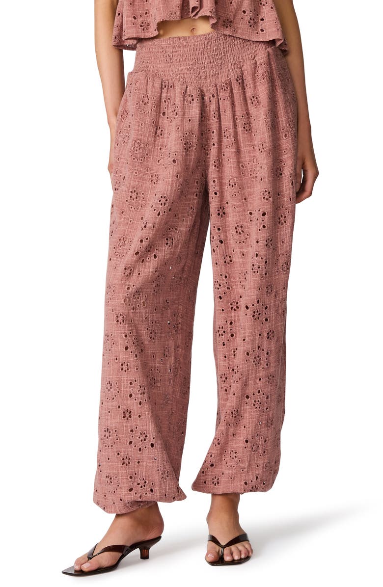 Steve Madden Tillie Cotton Eyelet Pants, Main, color, Burnt Coral