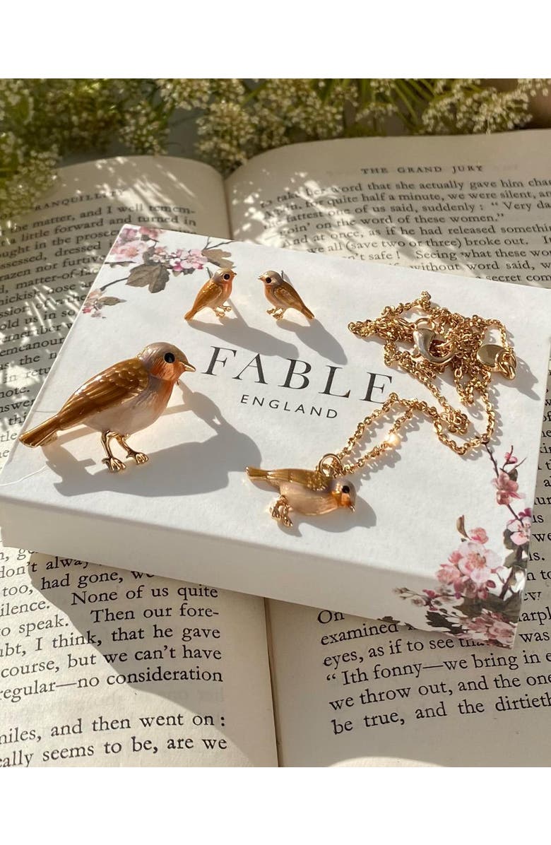 Fable England Fable Enamel Robin Earrings, Alternate, color, Multi & Gold