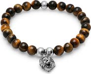 HMY JEWELRY Stainless Steel & Tiger Eye Beaded Tiger Charm Bracelet
