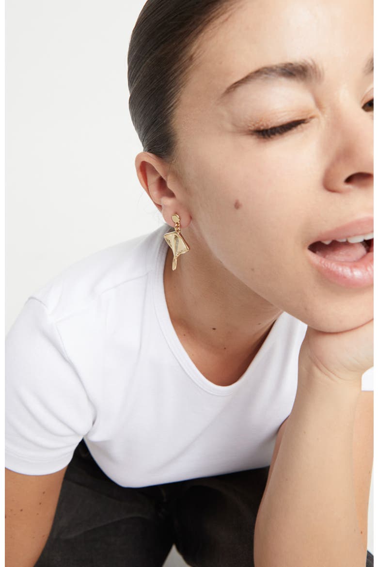 Short Earrings with 18K Gold Plating and Manta Ray Shape, Alternate, color, Gold