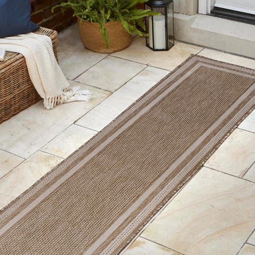 Jonathan Y Dover Classic 3-stripe Border Indoor/outdoor Area Rug In Beige/cream