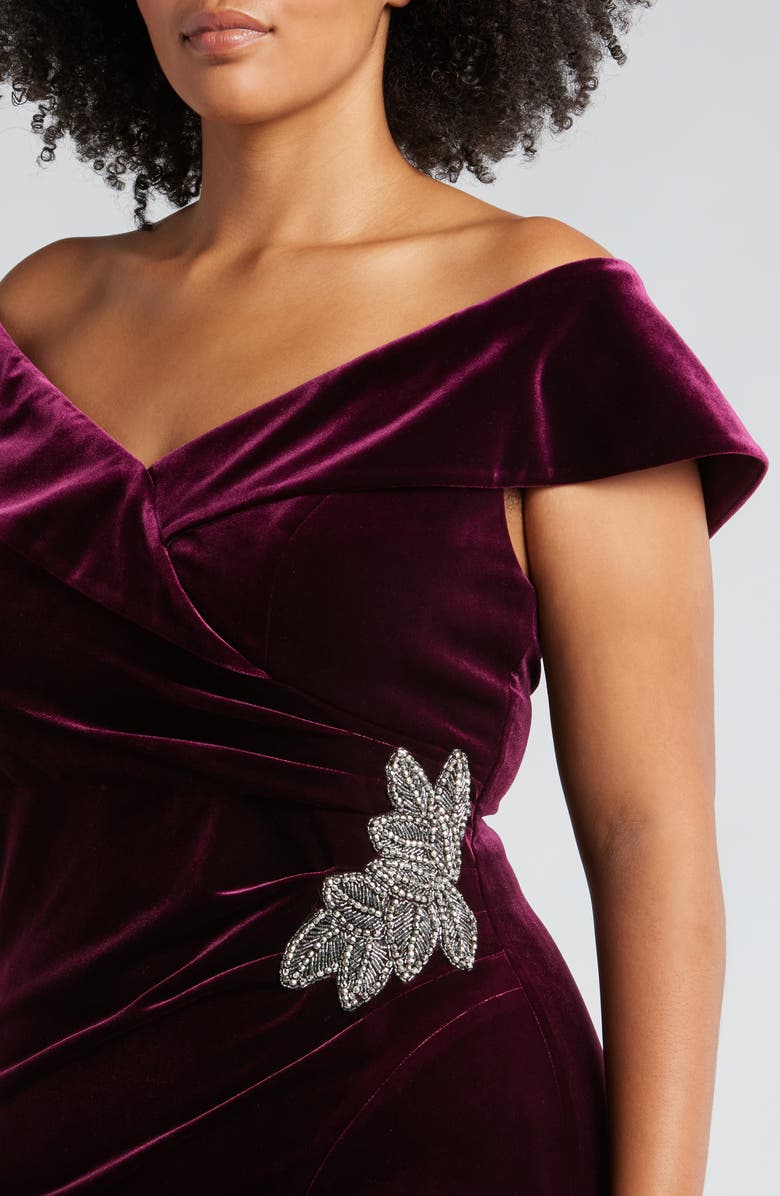 Alex Evenings Off the Shoulder Velvet Gown, Alternate, color,