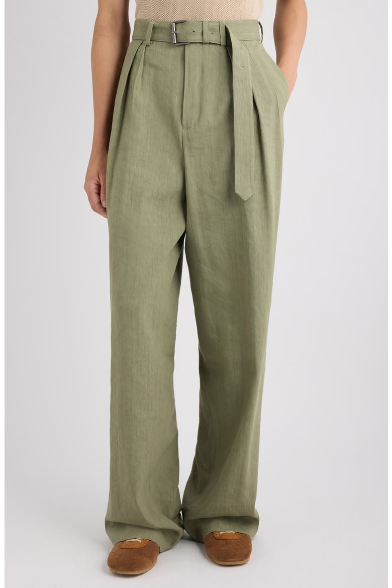 Preaches Belted Pleated Wide Leg Linen Blend Pants, Main, color, PISTACHE