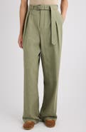 Dries Van Noten Preaches Belted Pleated Wide Leg Linen Blend Pants