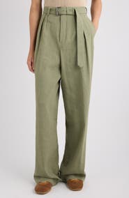 Dries Van Noten Preaches Belted Pleated Wide Leg Linen Blend Pants
