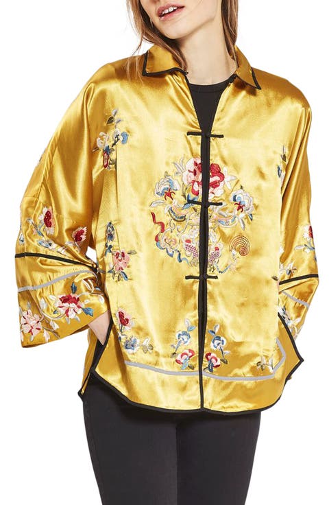 Embroidered Satin Kimono Jacket