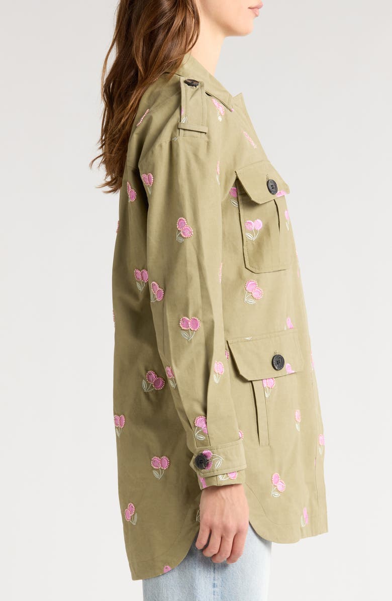 Avec Les Filles Cherry Embroidered Utility Jacket, Alternate, color, Moss/ Pink Cherry