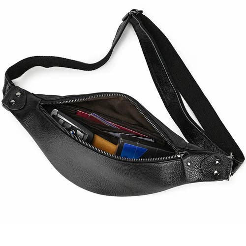 Steel Horse Leather The Walcott Leather Waist Bag | Black Leather Fanny Pack In Black