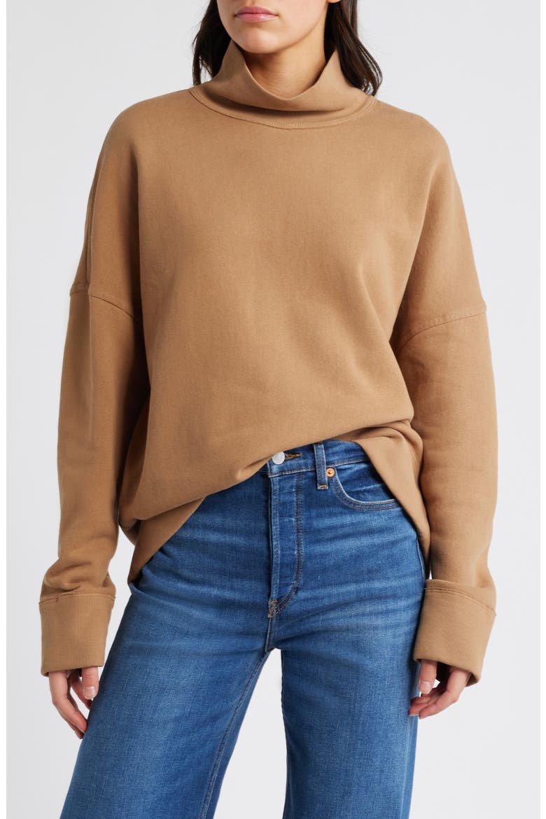 Cara Turtleneck Cotton Blend Sweatshirt, Main, color, SURREY