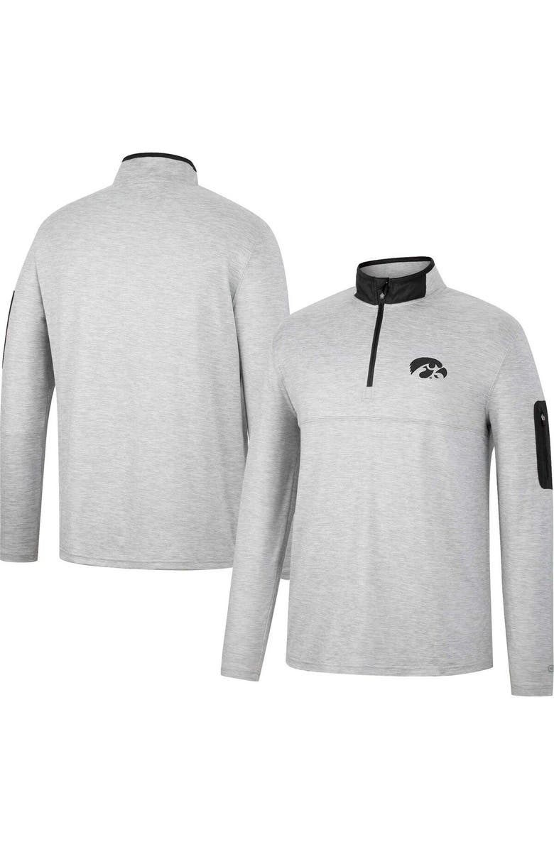 COLOSSEUM Men's Colosseum Heathered Gray/Black Iowa Hawkeyes Country Club Windshirt Quarter-Zip Jacket, Main, color, 