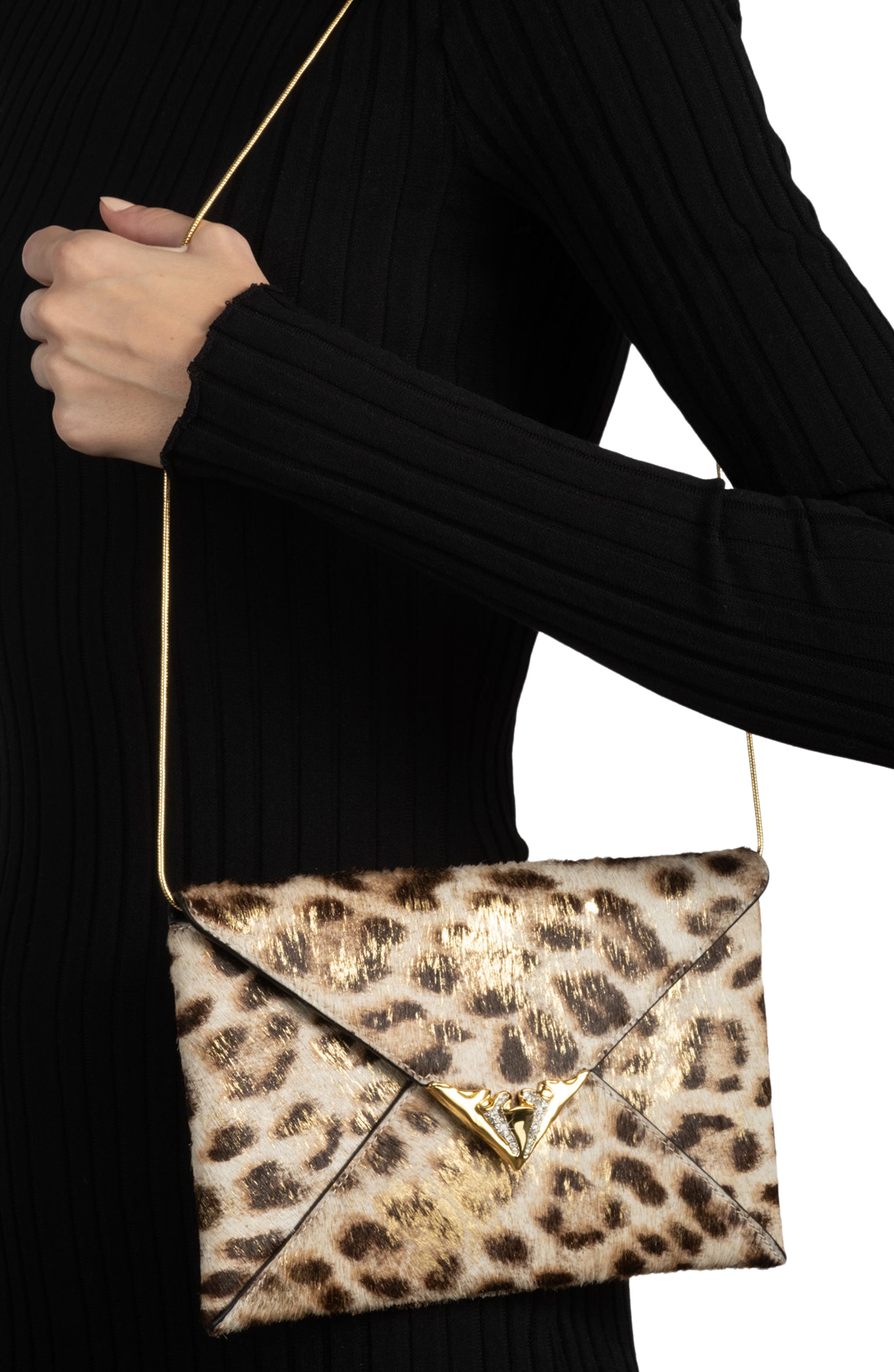Envelope Clutch Bag, Alternate, color, METALLIC LEOPARD