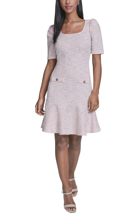 Frill Hem Metallic Tweed Dress