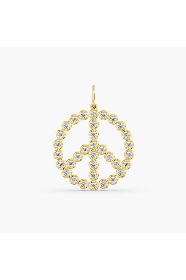 Bezel Peace Sign Lab Diamond Pendant in 14K, Main, color, Yellow Gold