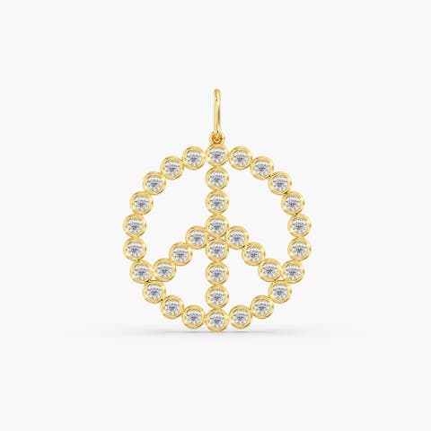 Bezel Peace Sign Lab Diamond Pendant in 14K