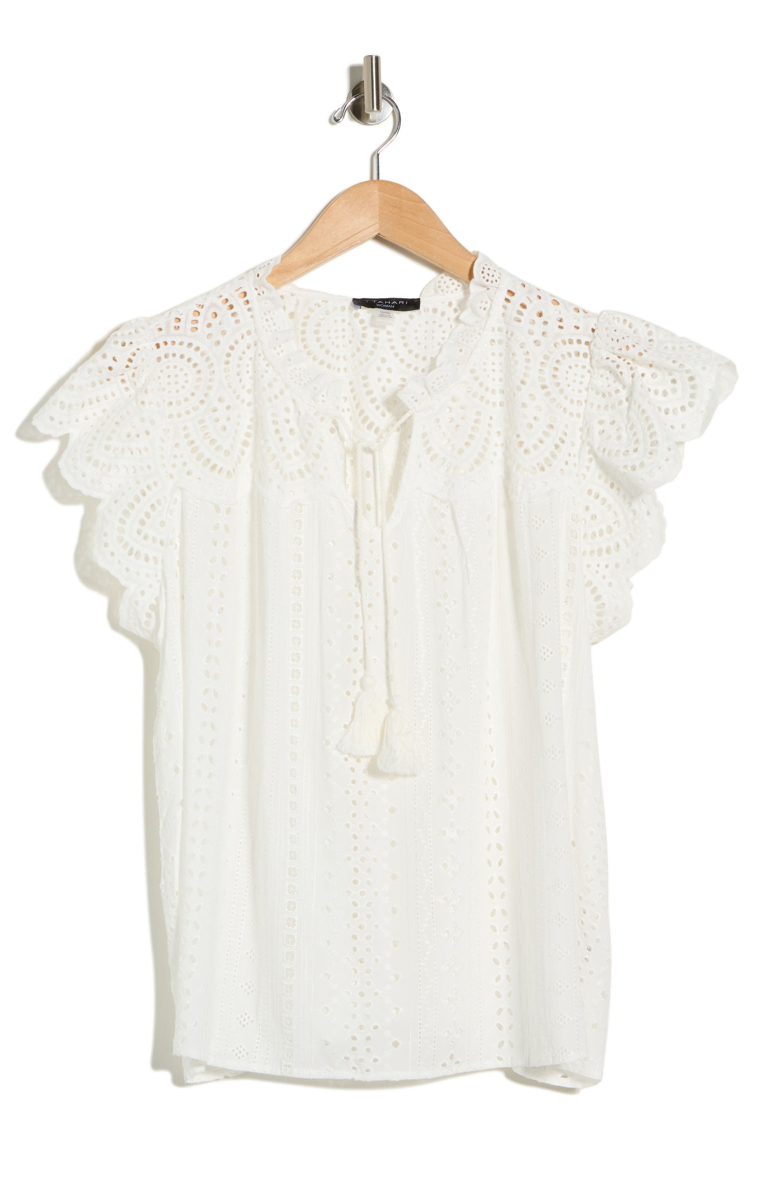T Tahari Tie Neck Eyelet Top
