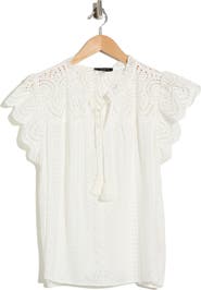 T Tahari Tie Neck Eyelet Top