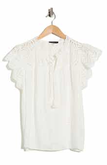 T Tahari Tie Neck Eyelet Top