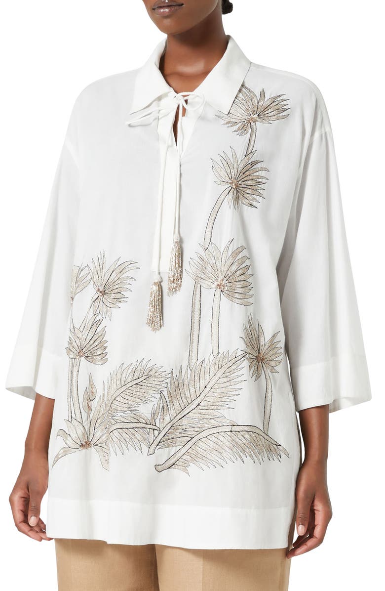 Marina Rinaldi Goya Beaded Jacket, Main, color, Optical White