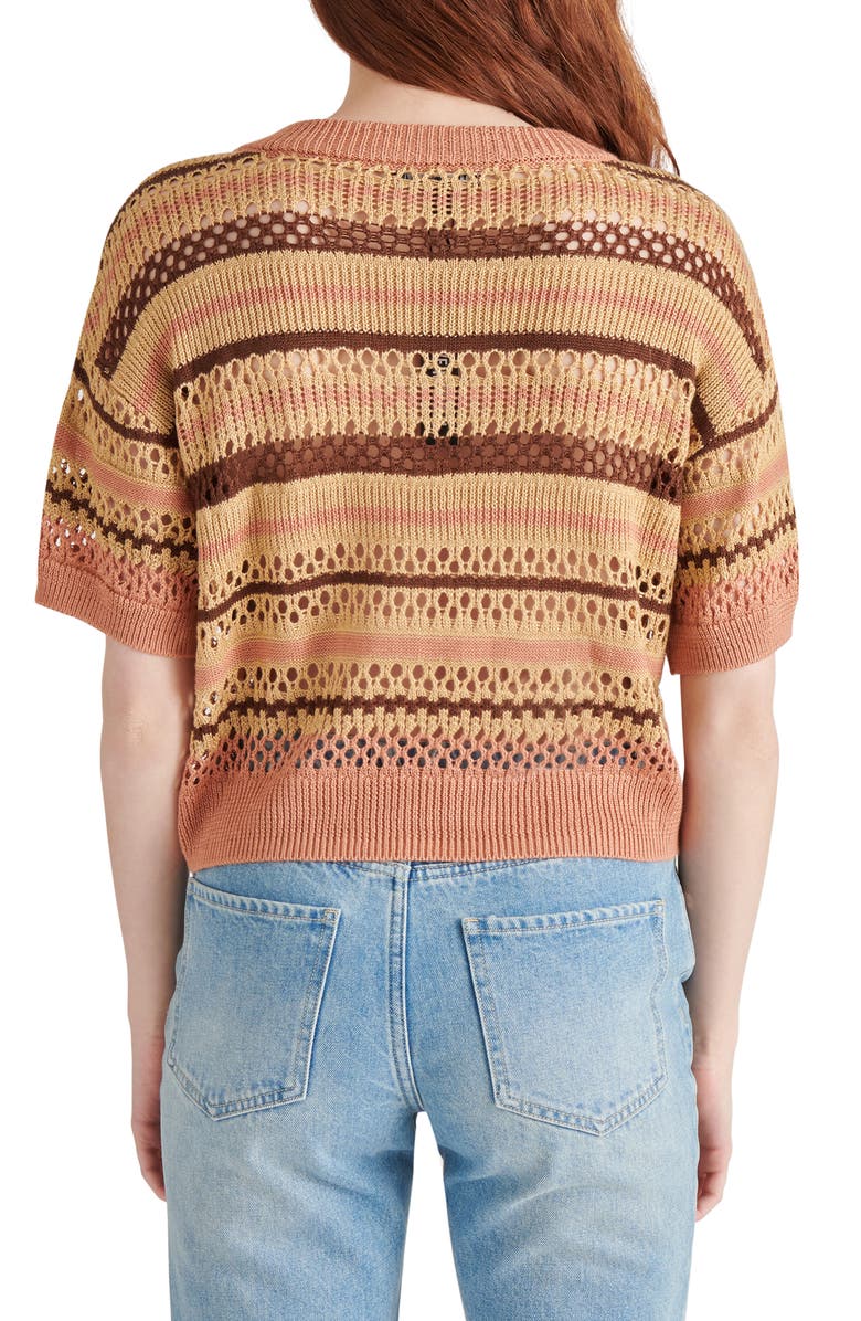 Steve Madden Noreen Stripe Mixed Stitch Short Sleeve Cotton Sweater, Alternate, color, Multi
