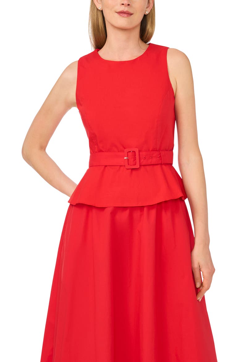 Sleeveless Belted Peplum Top, Alternate, color, CLASSIC CHERRY