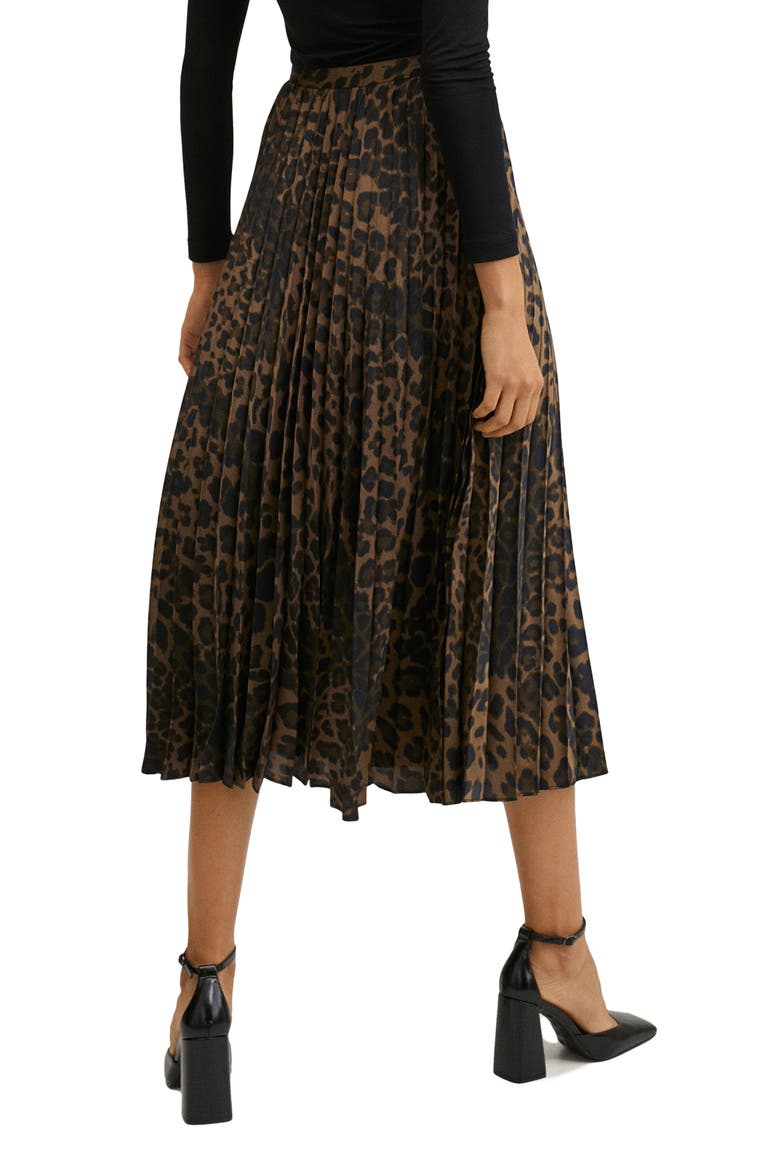 Animal Print Pleated A-Line Skirt, Alternate, color, BROWN