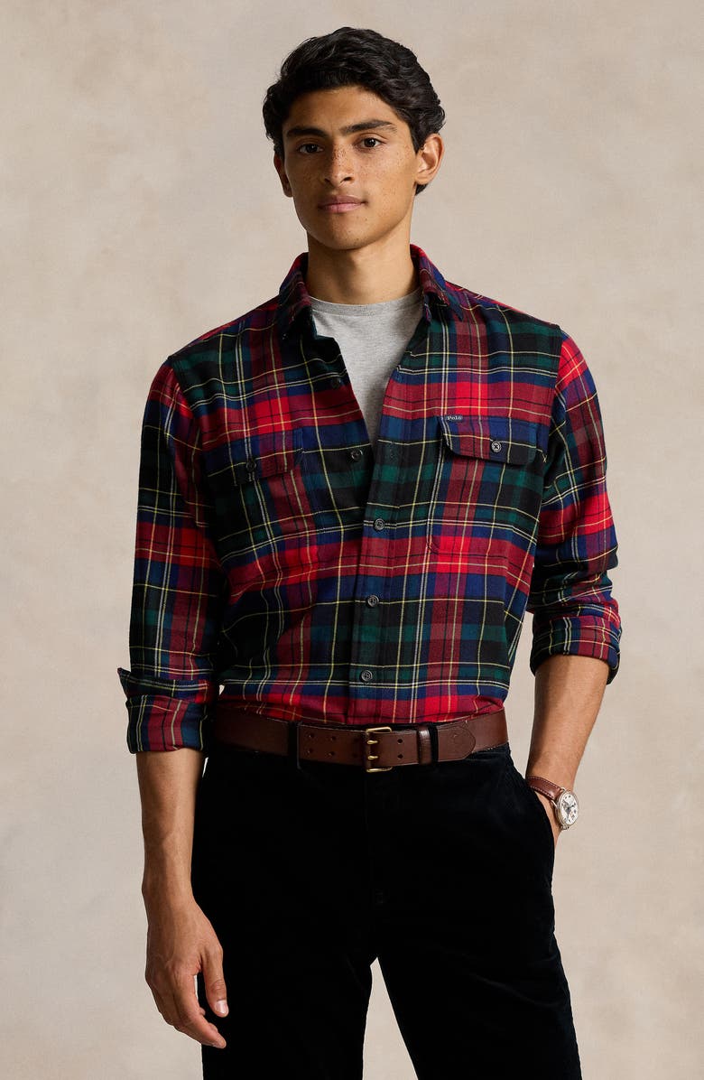 Polo Ralph Lauren Brushed Plaid Flannel Button-Up Shirt, Alternate, color, 
