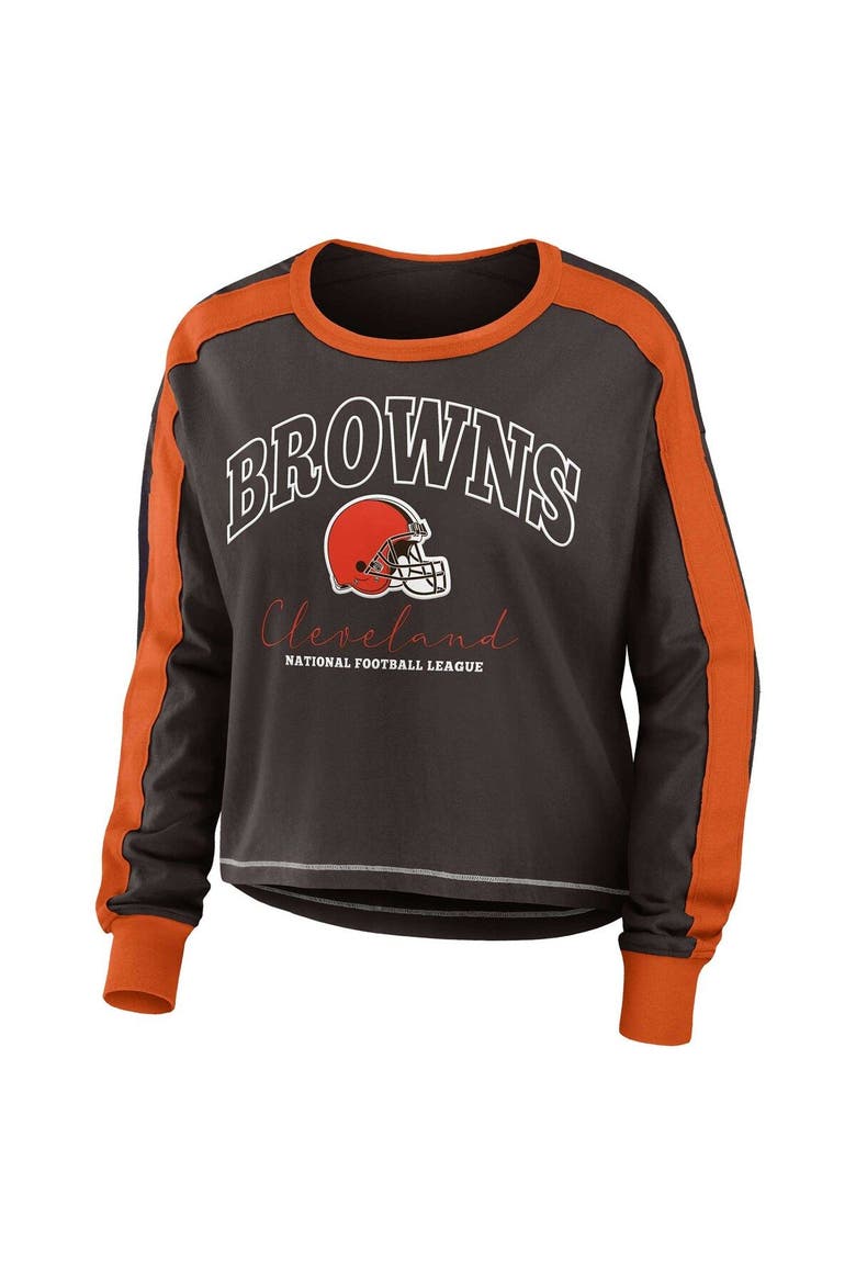 Women's WEAR by Erin Andrews Brown Cleveland Browns Plus Size Colorblock Long Sleeve T-Shirt, Alternate, color, Brown