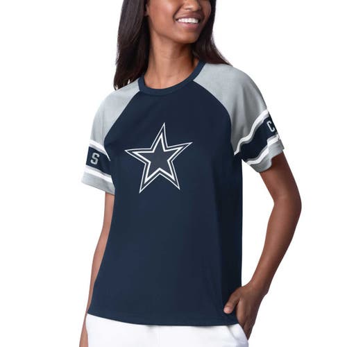 Starter Navy Dallas Cowboys 1st Rounder Color Block Raglan Top