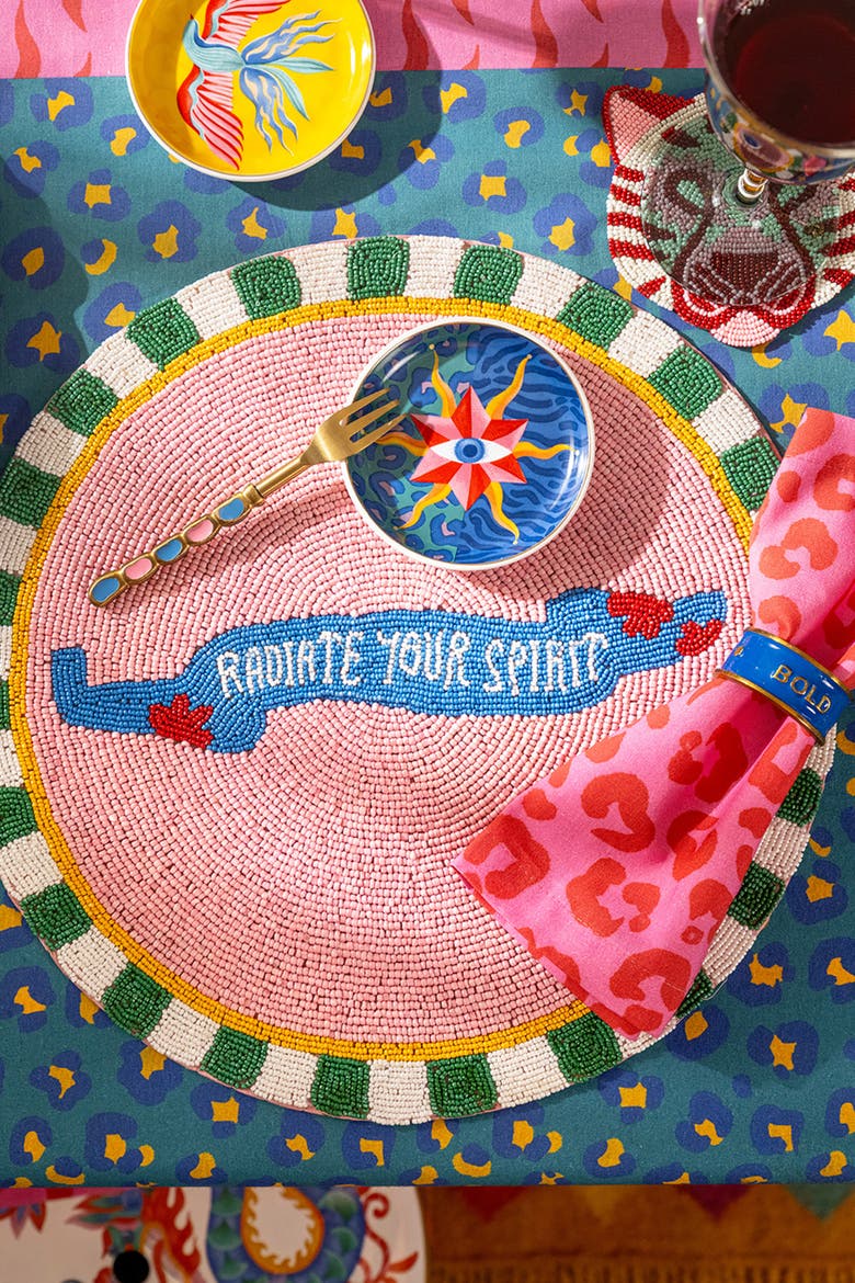 Dadri Beadded Placemat Spirit 14 In, Alternate, color, Pink