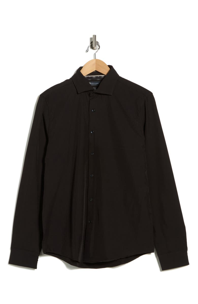 DENIM AND FLOWER Solid Black Performance Button-Up Shirt, Alternate, color, Black