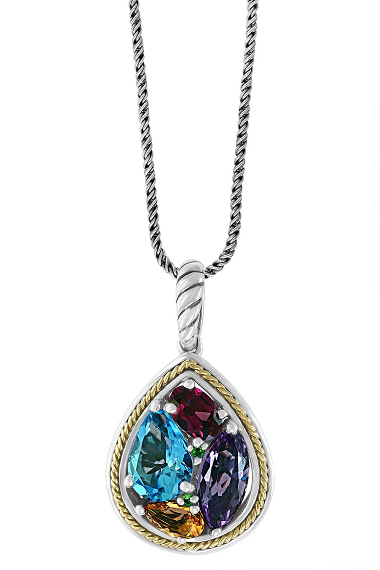 Sterling Silver & 18K Gold Multistone Pendant Necklace, Alternate, color, SILVER