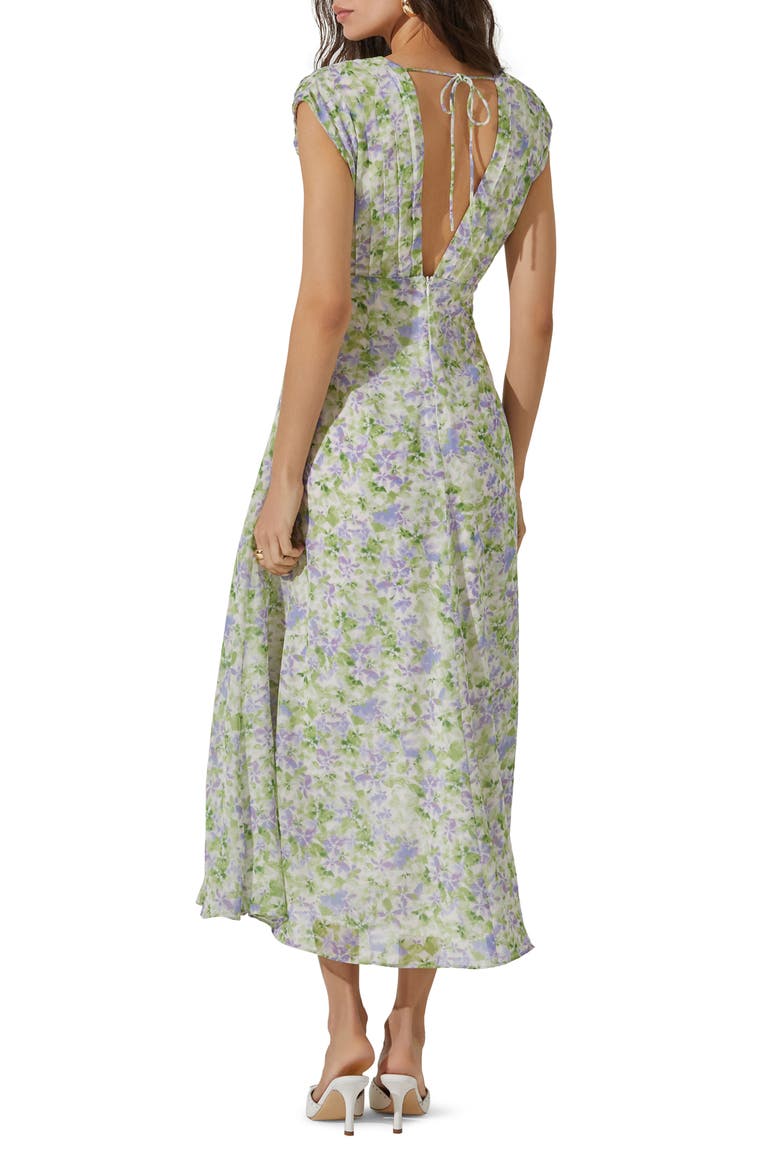 Floral Pleated Bodice Midi Dress, Alternate, color, GREEN LAVE