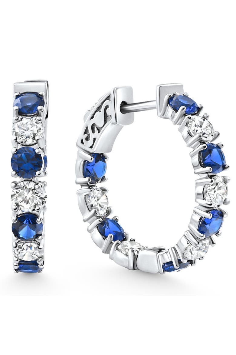 4 1/2Ct Diamond & Sapphire Hoops or Gold Lab Grown 1" Tall, Main, color, White Gold