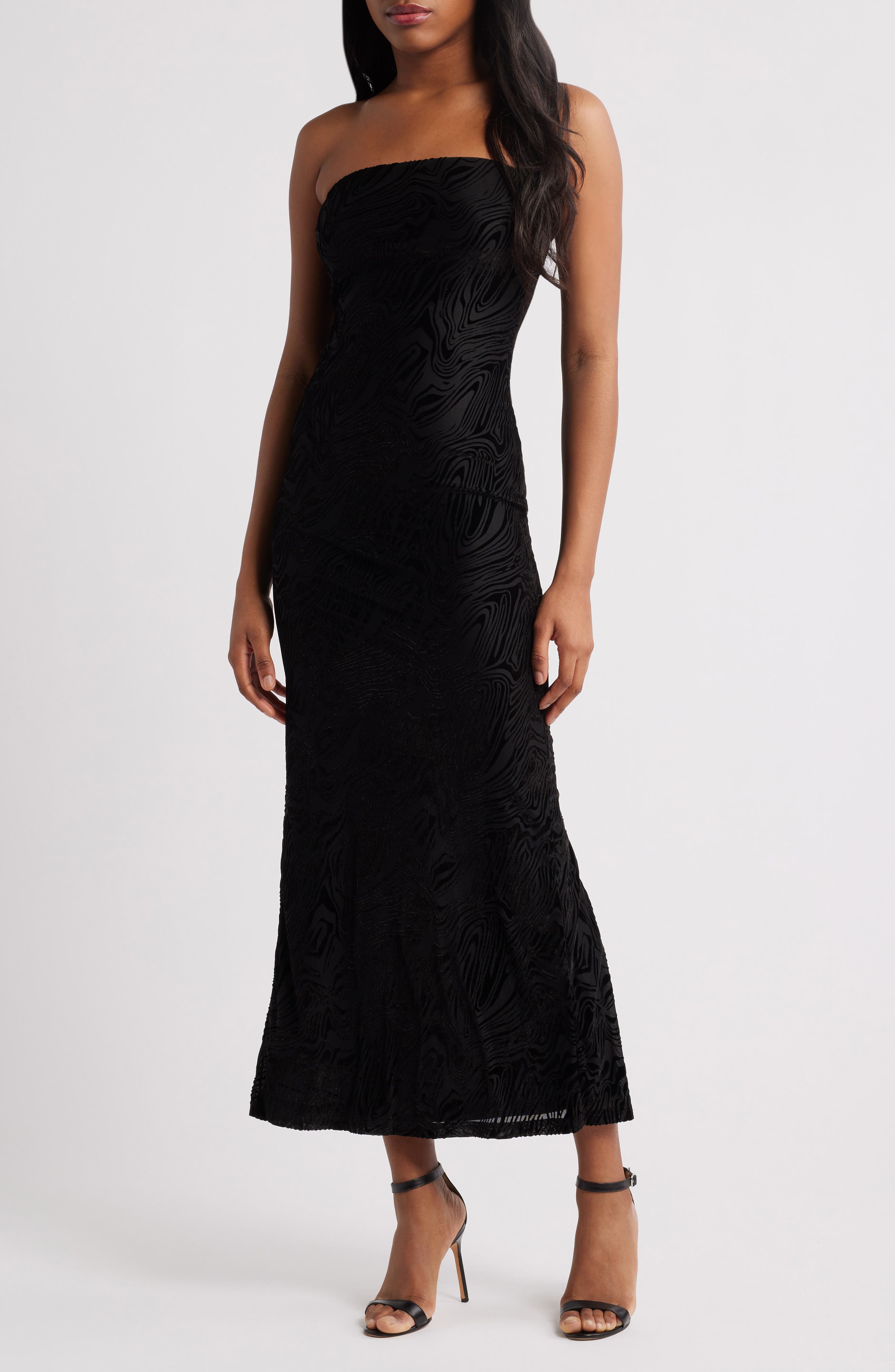 Rare London Strapless Burnout Mesh Maxi Dress (Women) | Nordstromrack