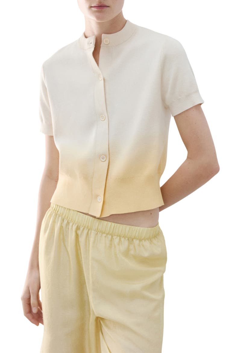Gradient Short Sleeve Cotton Cardigan, Main, color, PASTEL YELLOW