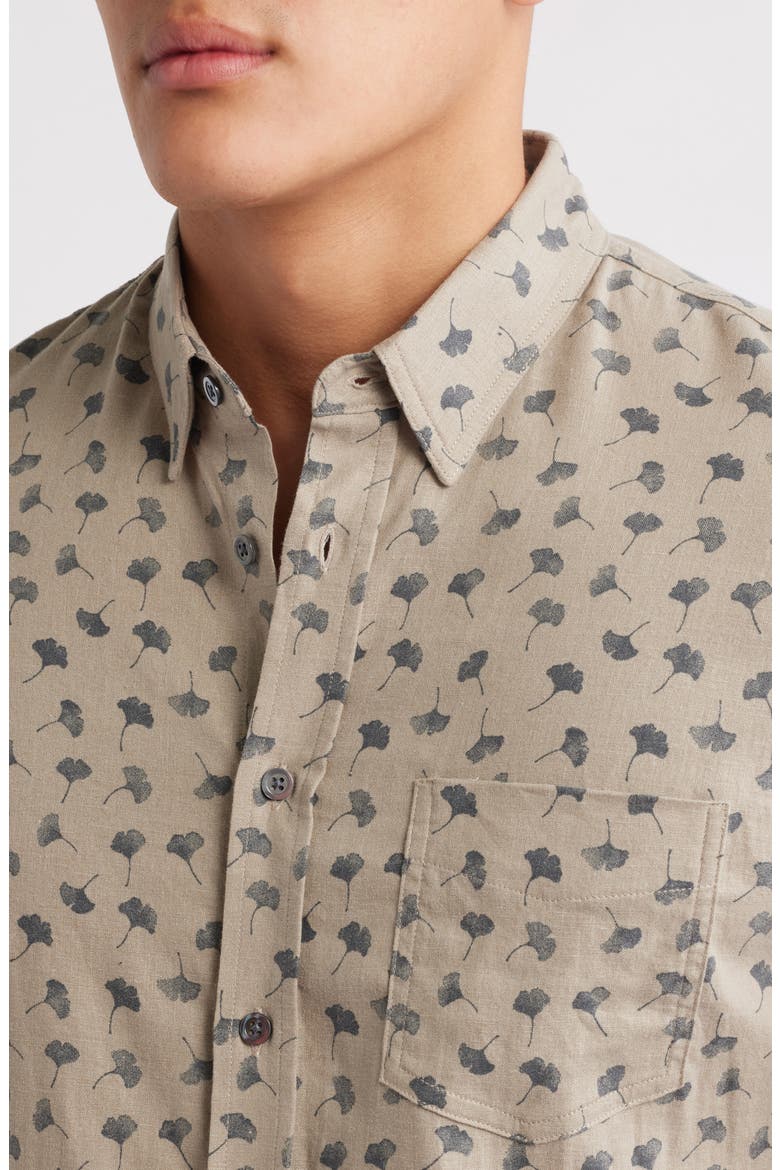 Carson Short Sleeve Stretch Linen Blend Button-Up Shirt, Alternate, color, JAPANESE GINGKO BULGUR