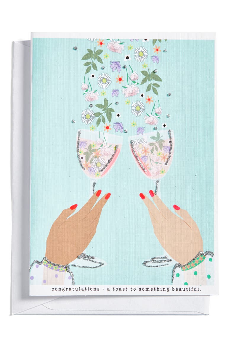 Congratulations a Toast Greeting Card, Main, color, AQUA