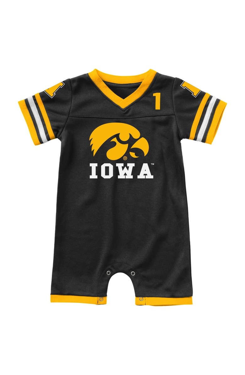COLOSSEUM Infant Colosseum Black Iowa Hawkeyes Bumpo Football Romper, Main, color, Black