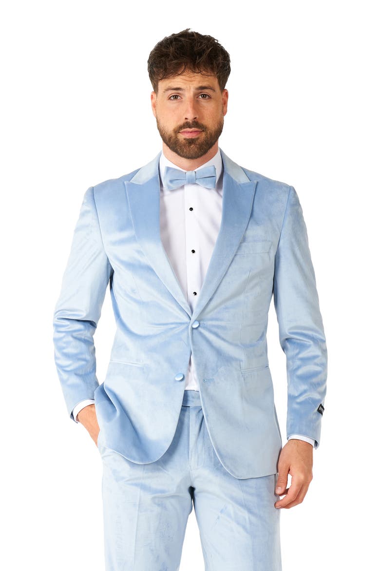 Vintage Blue Velvet Suit & Bow Tie, Alternate, color, BLUE