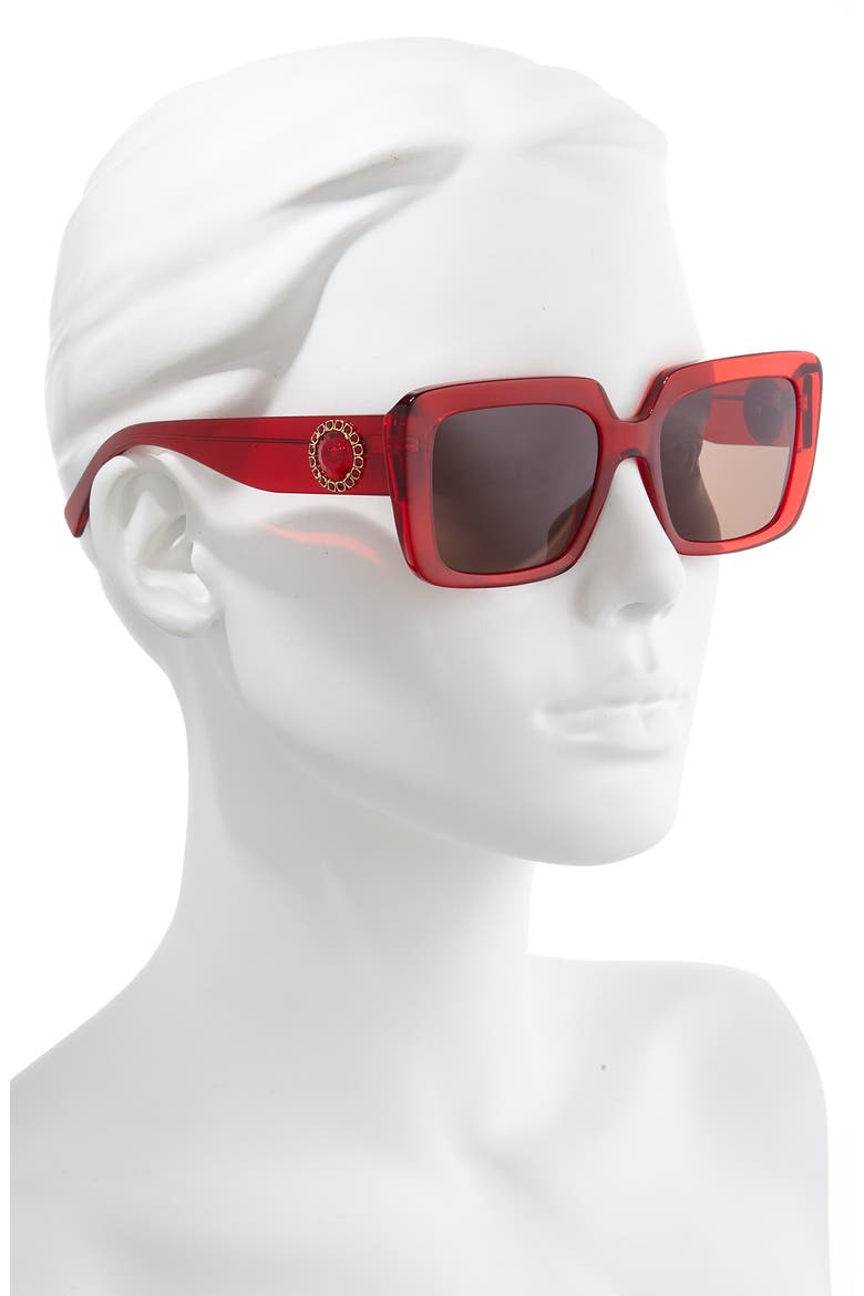 54mm Square Sunglasses, Alternate, color, TRANS RED