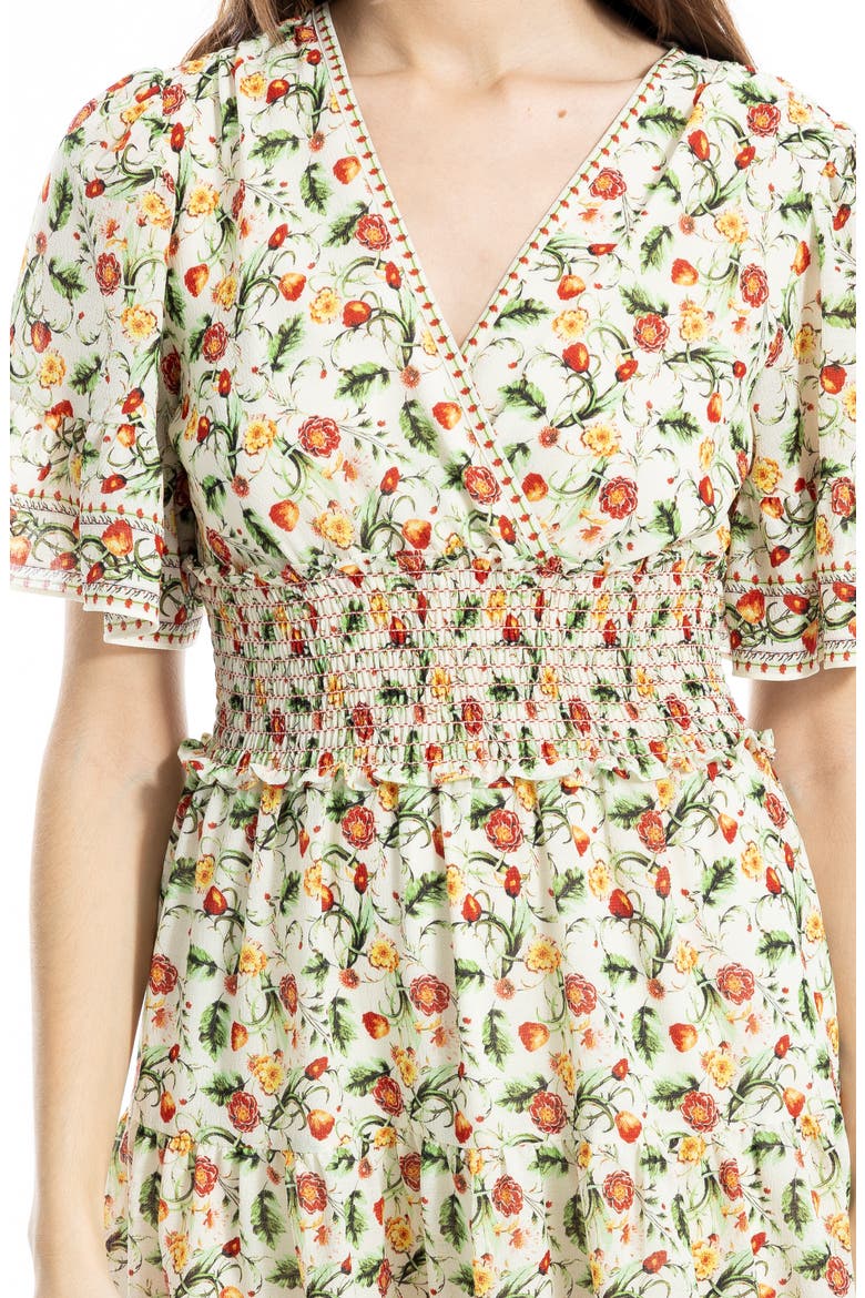 Short Bell Sleeve Fit & Flare Dress, Alternate, color, CREAM RED FLORAL FOLIAGE