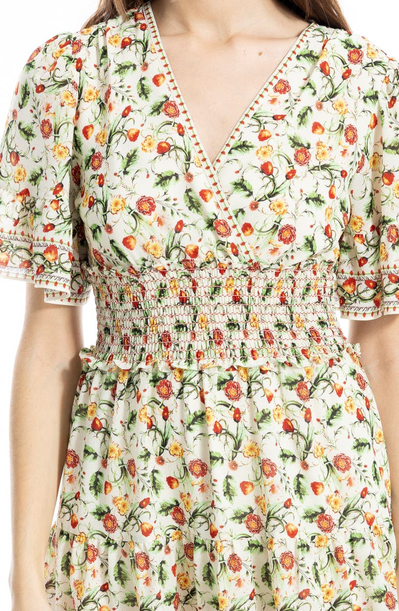MAX STUDIO Short Bell Sleeve Fit & Flare Dress, Alternate, color, Cream Red Floral Foliage