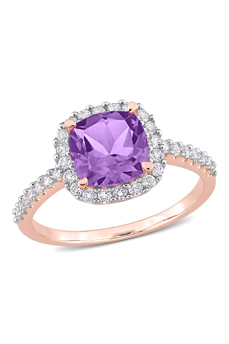 Gemstones Cushion Halo Ring, Main, color, Amethyst/Rose-Plated