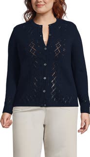Lands' End Plus Size Pointelle Crew Neck Cardigan Sweater