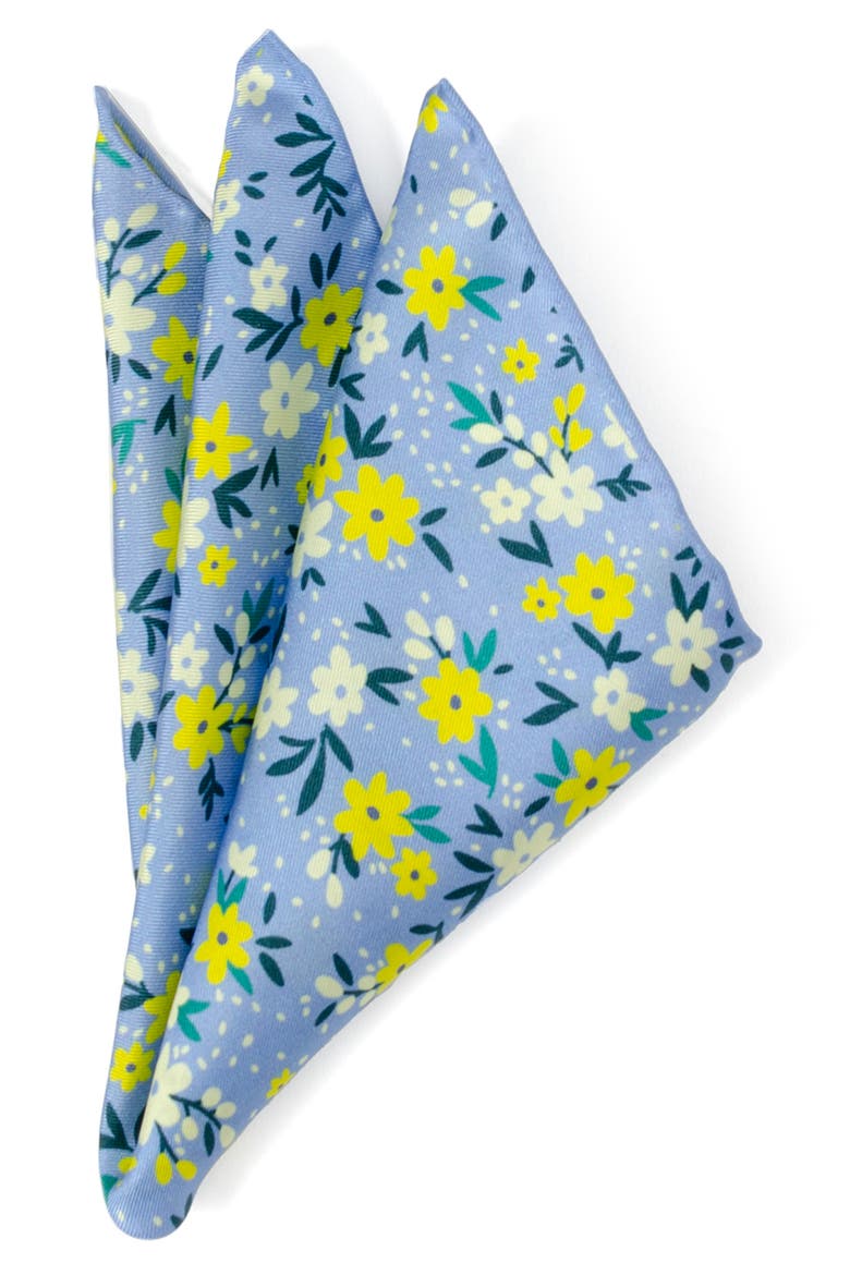Blue Floral Silk Blend Pocket Square, Main, color, BLUE