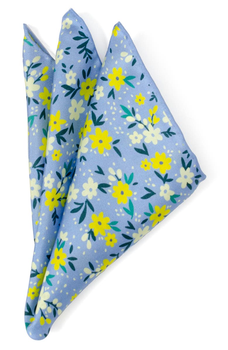 Cufflinks, Inc. Blue Floral Silk Blend Pocket Square, Main, color, Blue