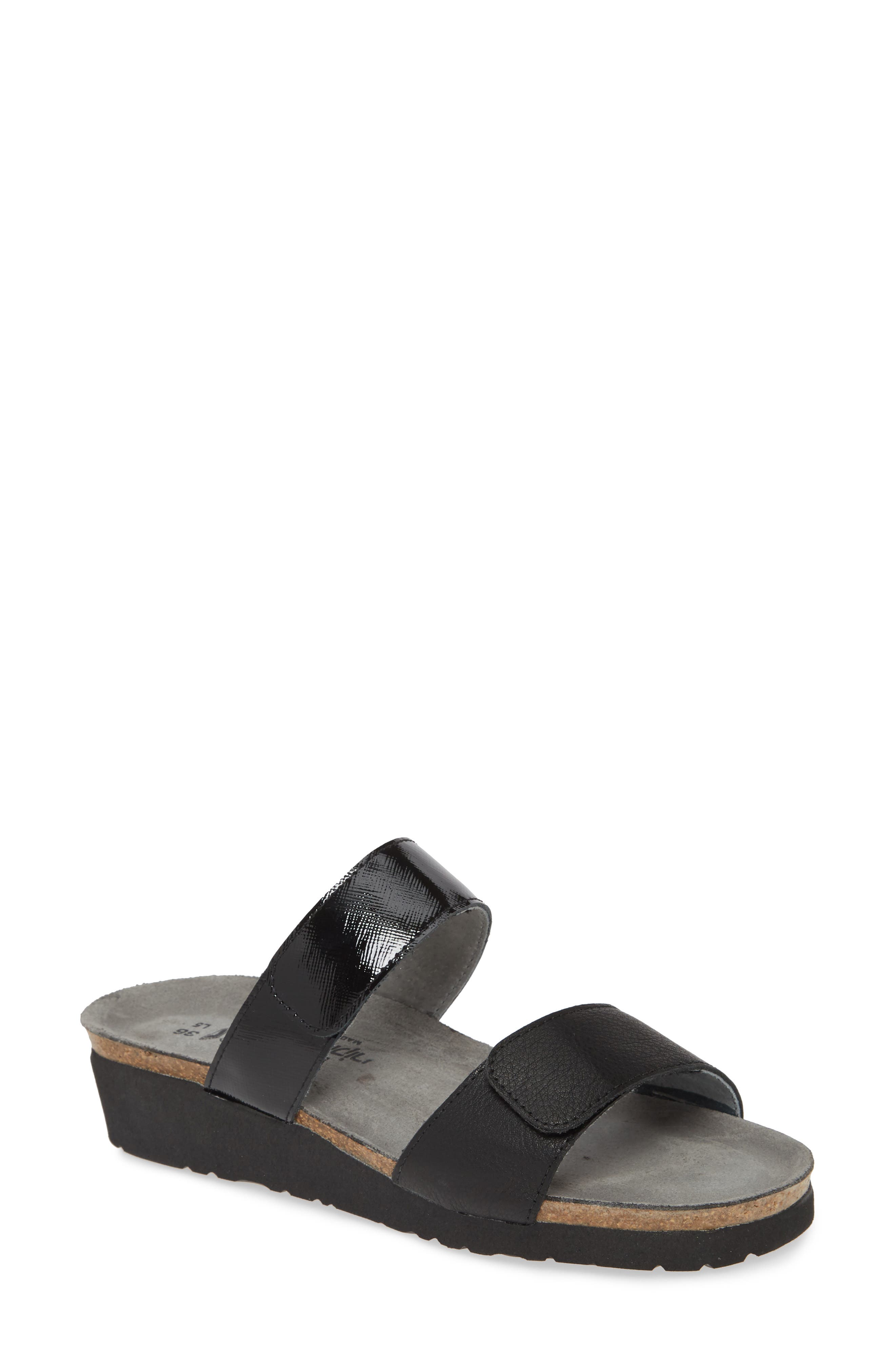 Althea Slide Sandal, Main, color, BLACK LEATHER