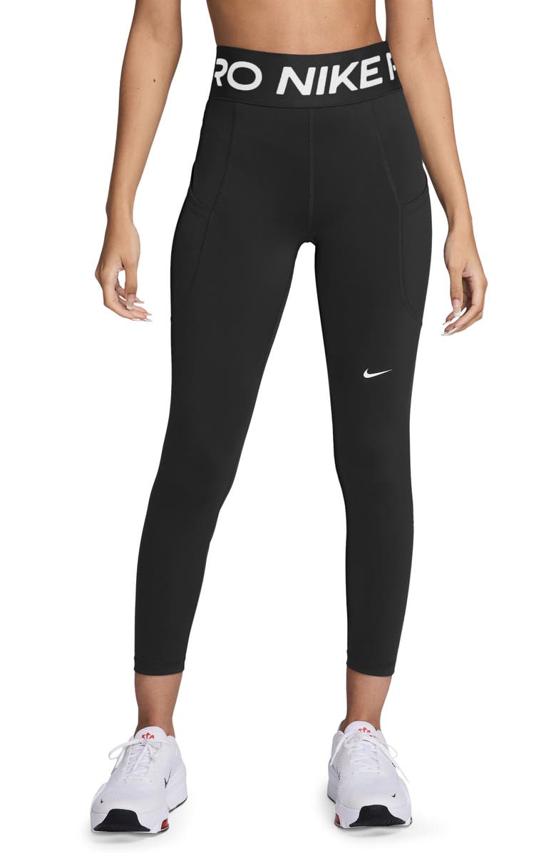 Nike Pro Sculpt High-Waisted Pocket 7/8 Leggings, Main, color, 010 Black/ White