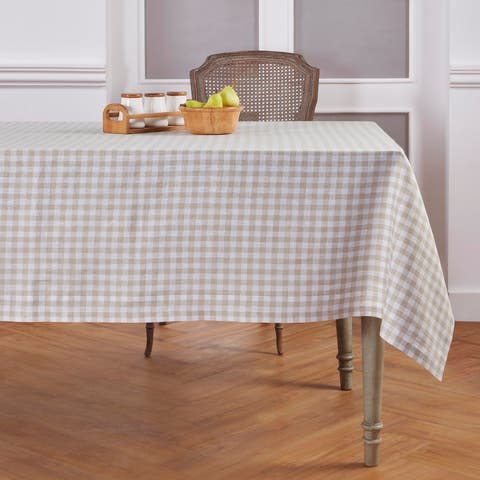Linen Table Throw - Gingham Check, 52" x 52" Inch