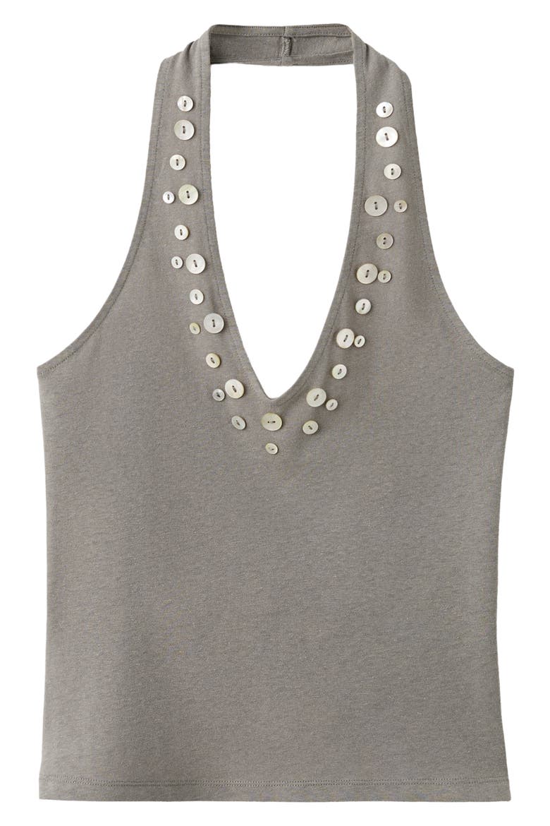 Button Detail Knit Halter Top, Alternate, color, GREY